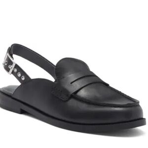 Lucky Brand Black Leather Slingback Shoes Liyanna Loafers